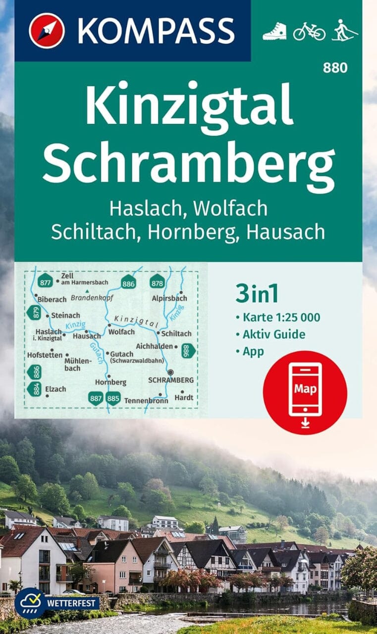 Carte de randonnée n° 880 - Kinzigtal Schramberg + Aktiv Guide (Allemagne) | Kompass carte pliée Kompass 