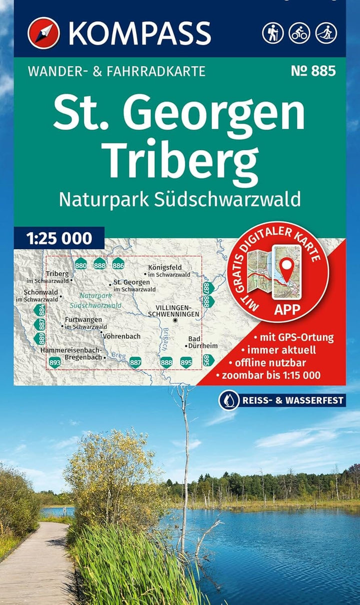 Carte de randonnée n° 885 - St. Georgen, Triberg, Forêt Noire Sud (Allemagne) | Kompass carte pliée Kompass 
