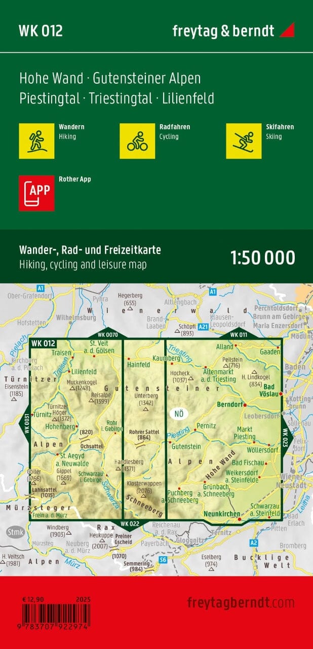 Carte de randonnée n° WK012 - Hohe Wand, Gutensteiner Alpen, Piestingtal, Triestingtal (Alpes autrichiennes) | Freytag & Berndt carte pliée Freytag & Berndt 