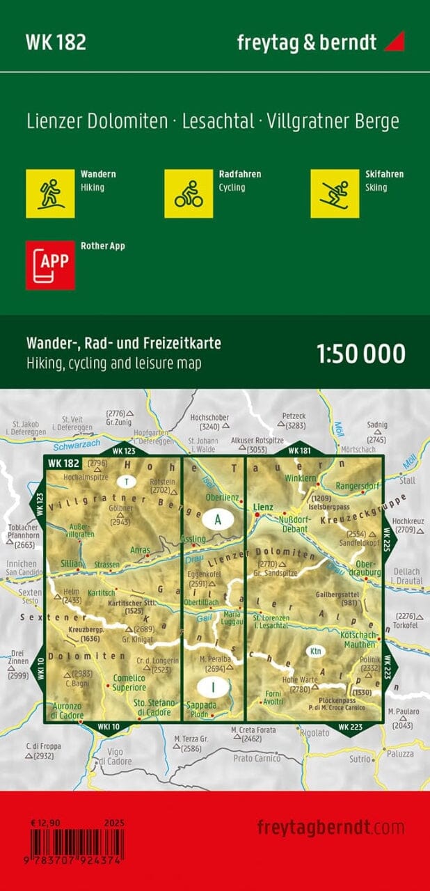 Carte de randonnée n° WK182 - Lienzer Dolomiten - Lesachtal (Dolomites de Lienz) | Freytag & Berndt carte pliée Freytag & Berndt 