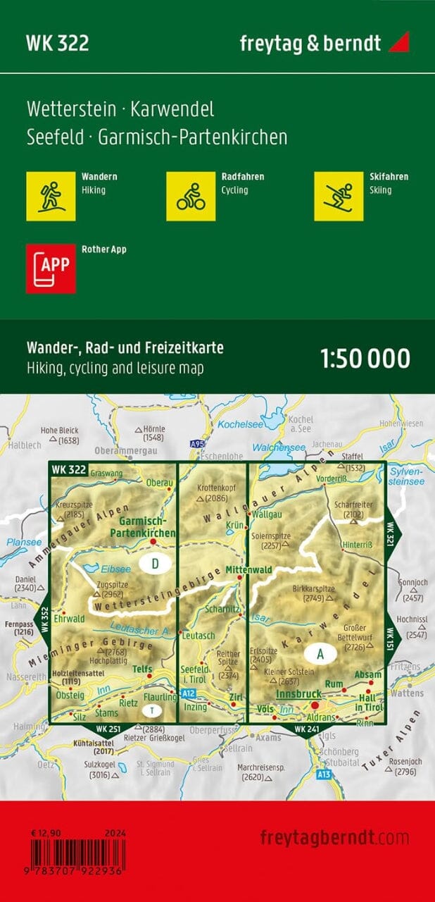 Carte de randonnée n° WK322 - Wetterstein, Karwendel, Seefeld, Garmisch (Allemagne) | Freytag & Berndt carte pliée Freytag & Berndt 