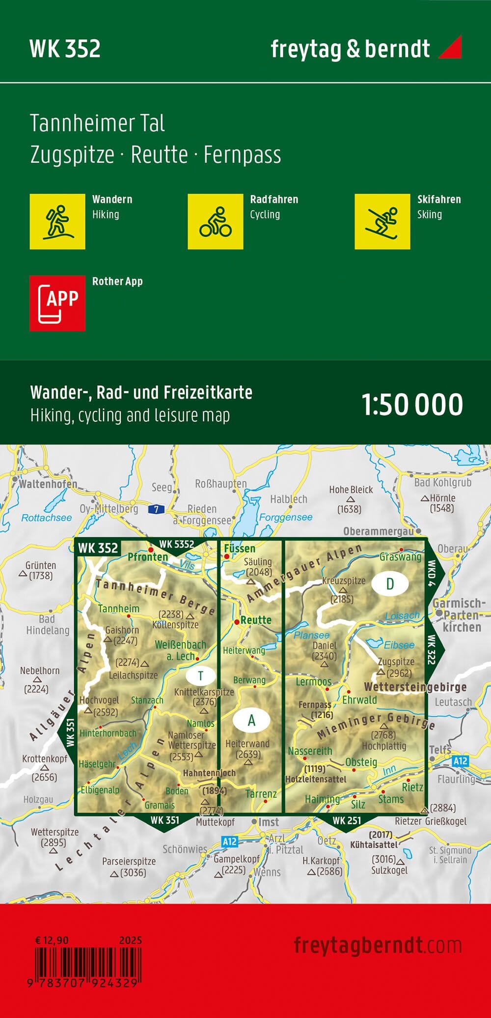 Carte de randonnée n° WK352 - Ehrwald - Lermoos - Reutte - Tannheimer Tal (Allemagne) | Freytag & Berndt carte pliée Freytag & Berndt 