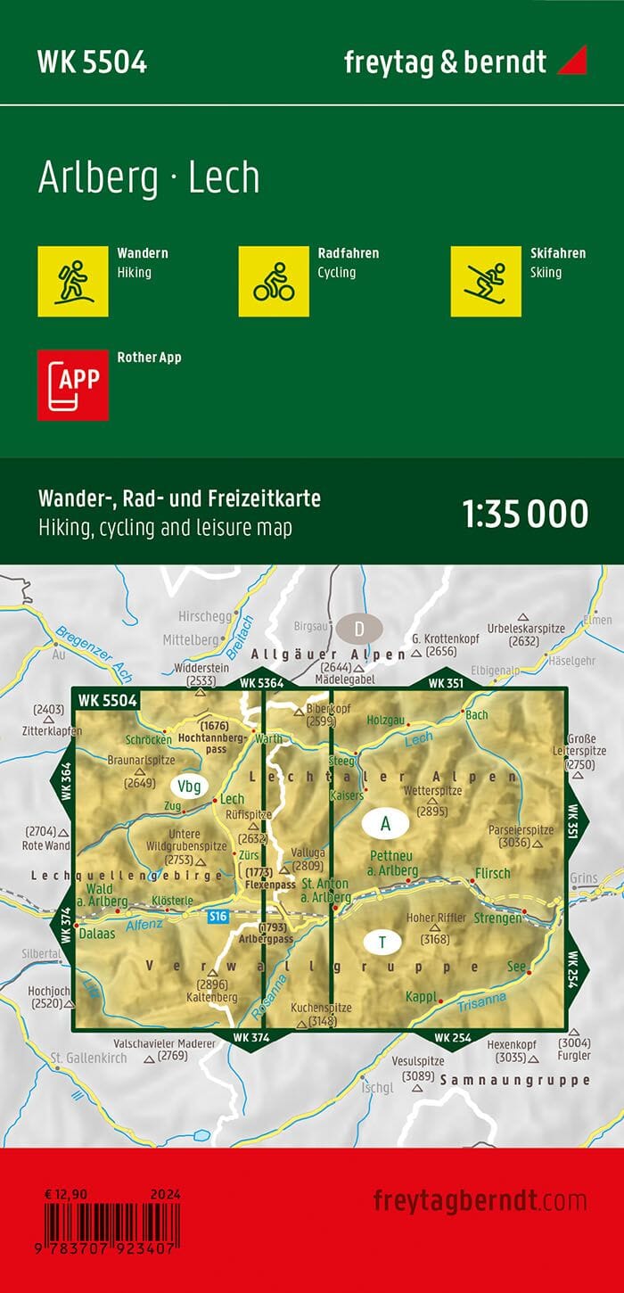 Carte de randonnée n° WK5504 - Arlberg - Lech - St. Anton - Verwall Alps (Alpes autrichiennes) | Freytag & Berndt carte pliée Freytag & Berndt 