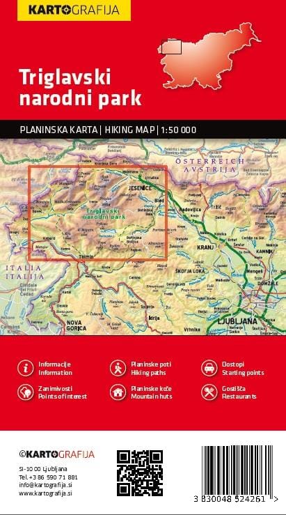 Carte de randonnée - Parc National Triglav (Slovénie) | Kartografija carte pliée Kartografija 