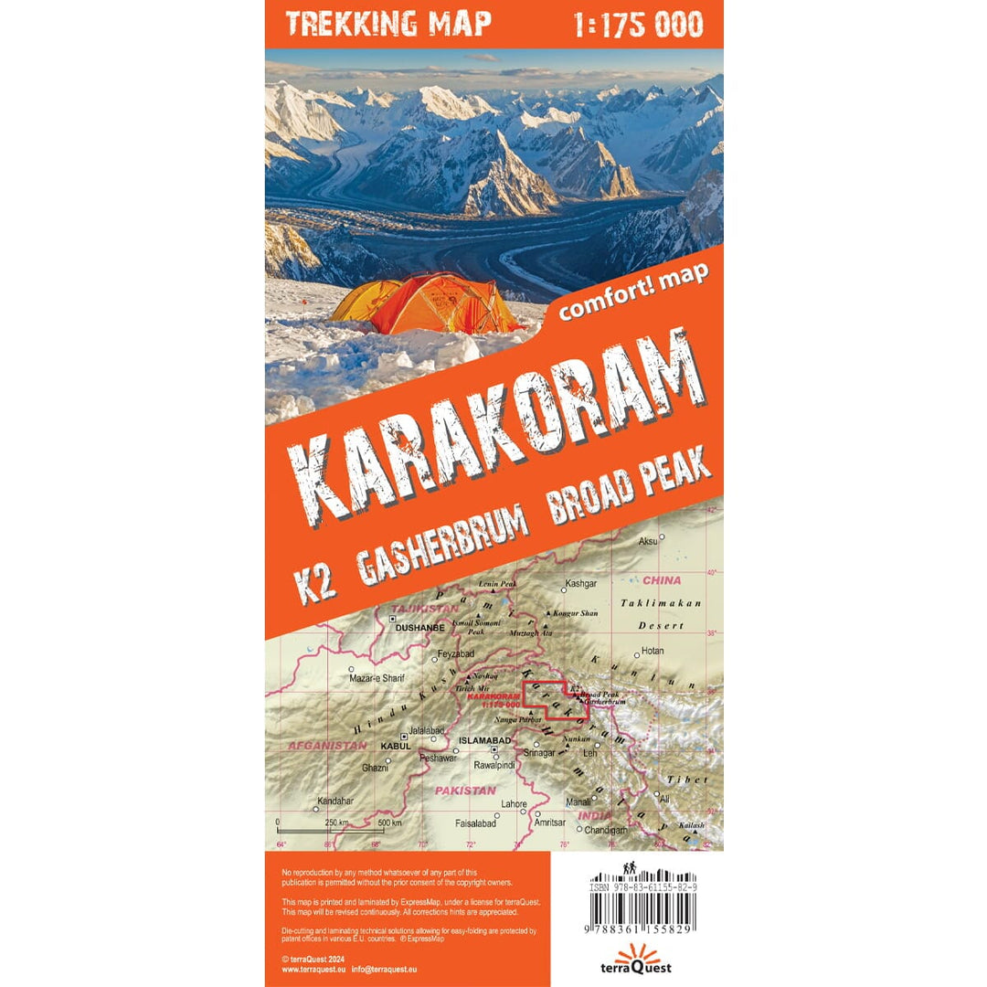 Carte de randonnée plastifiée - Karakoram, K2, Gasherbrum, Broad Peak (Pakistan, Chine) | TerraQuest carte pliée Terra Quest 