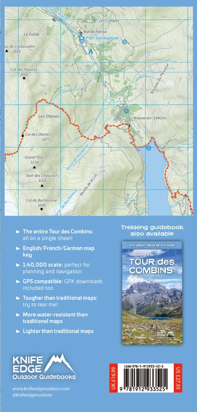 Carte de randonnée - Tour des Combins | Knife Edge Outdoor carte pliée Knife Edge Outdoor 