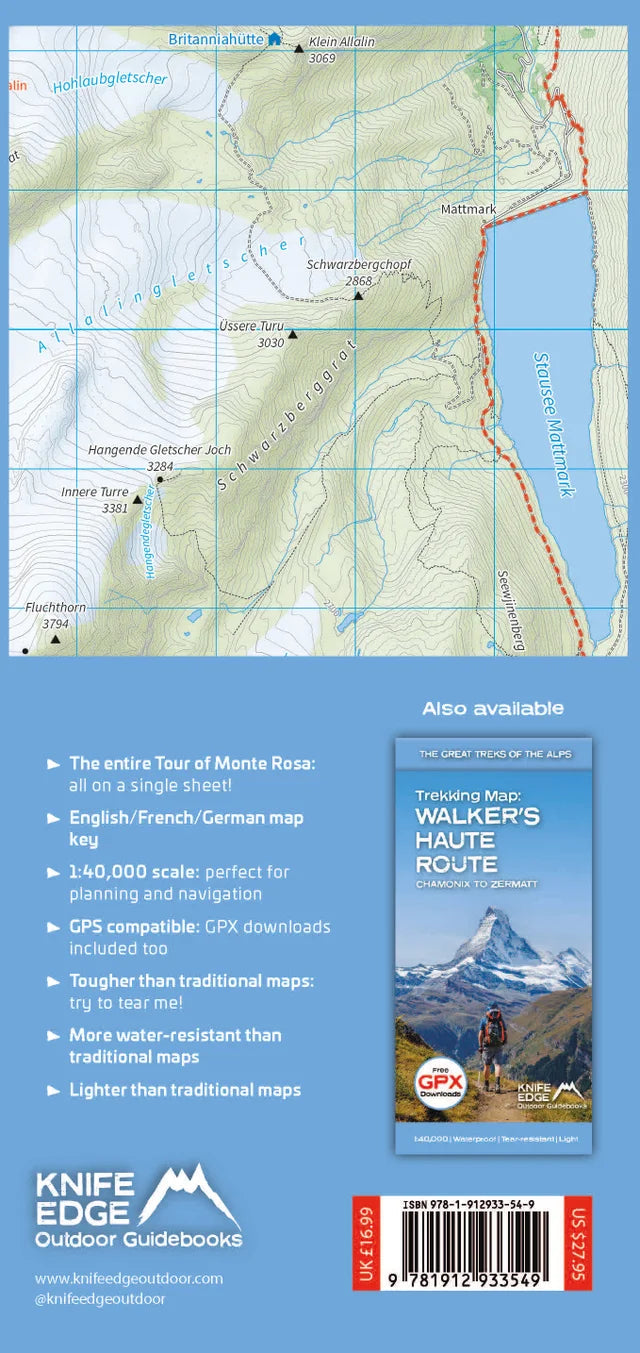 Carte de randonnée - Tour du Monte Rosa | Knife Edge Outdoor carte pliée Knife Edge Outdoor 