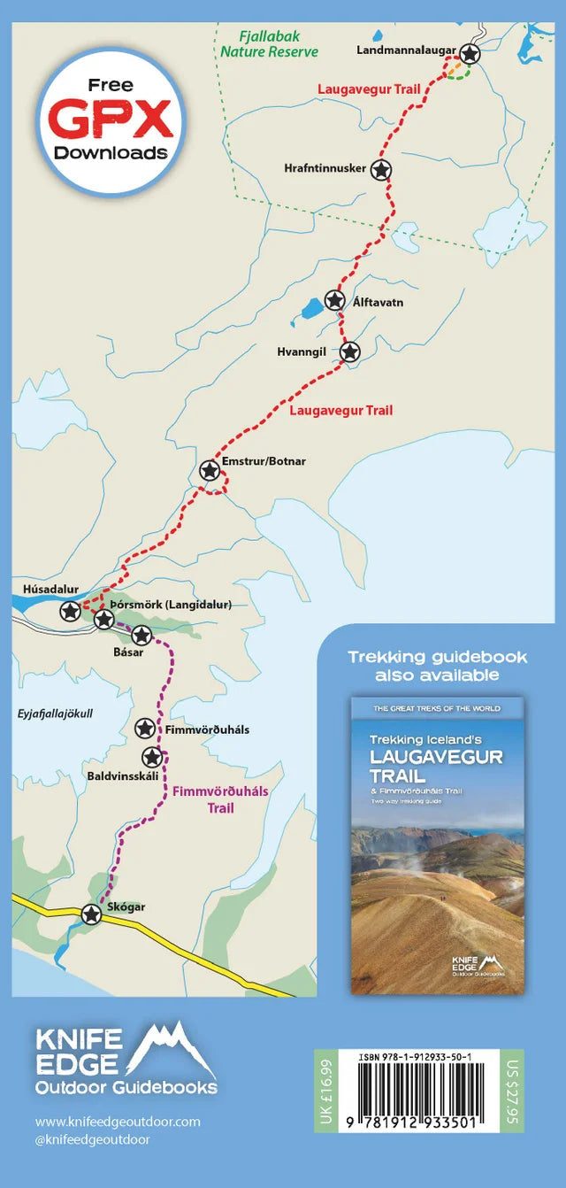 Carte de randonnée - Trekking Iceland's Laugavegur Trail, Two-way Guide | Knife Edge Outdoor carte pliée Knife Edge Outdoor 