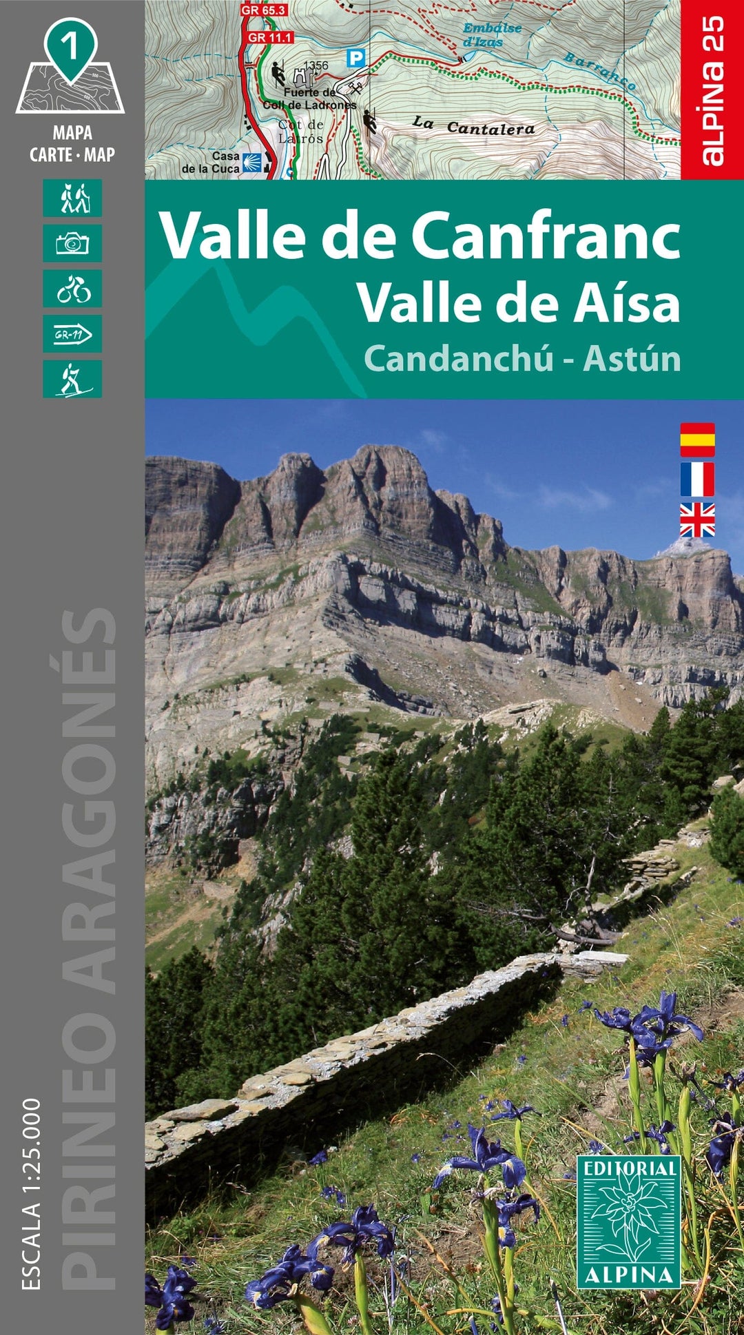 Carte de randonnée - Vallée de Canfranc & Vallée de Valle de Aísa, Candanchú, Astún (Pyrénées aragonaises) | Alpina carte pliée Editorial Alpina 