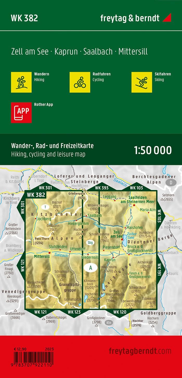 Carte de randonnée - Zell am See - Kaprun - Saalbach (Alpes autrichiennes), n° WK382 | Freytag & Berndt carte pliée Freytag & Berndt 