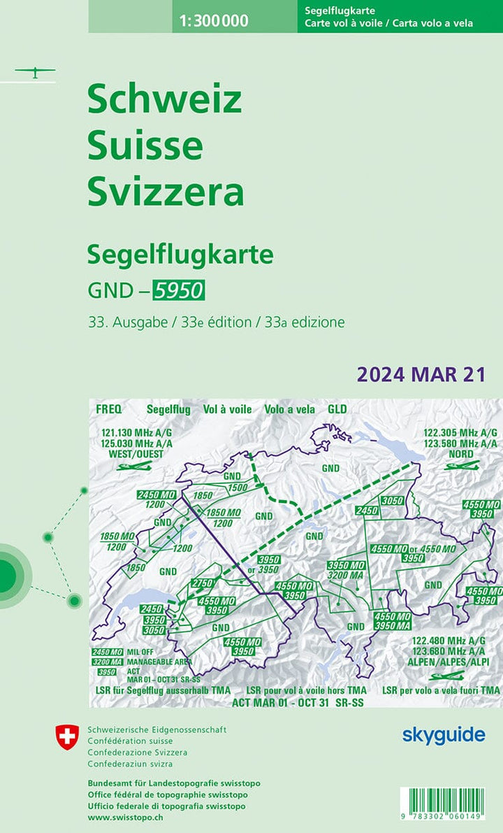 Carte de vol à voile - Suisse | Swisstopo carte pliée Swisstopo 