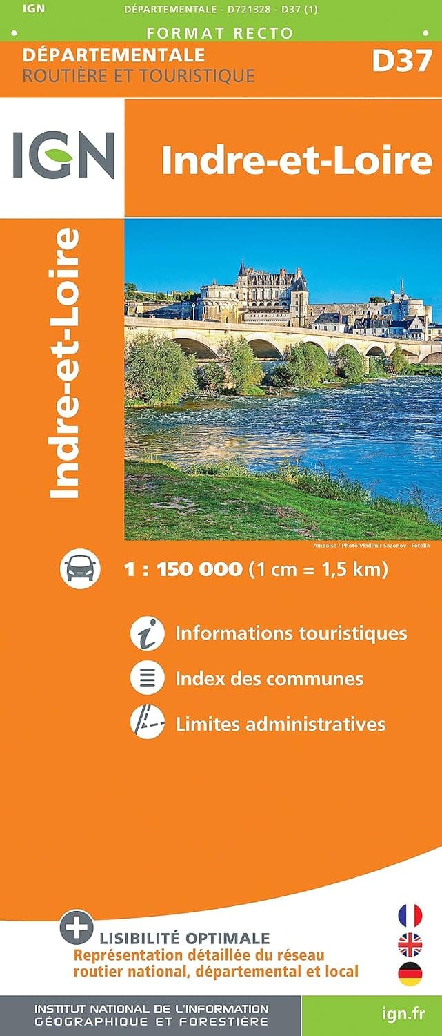 Carte départementale D37 - Indre-et-Loire | IGN carte de voyage IGN 