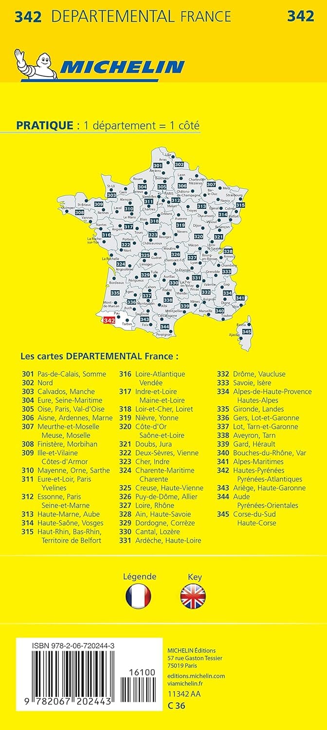 Carte départementale n° 342 - Hautes-Pyrénées & Pyrénées-Atlantiques | Michelin carte pliée Michelin 