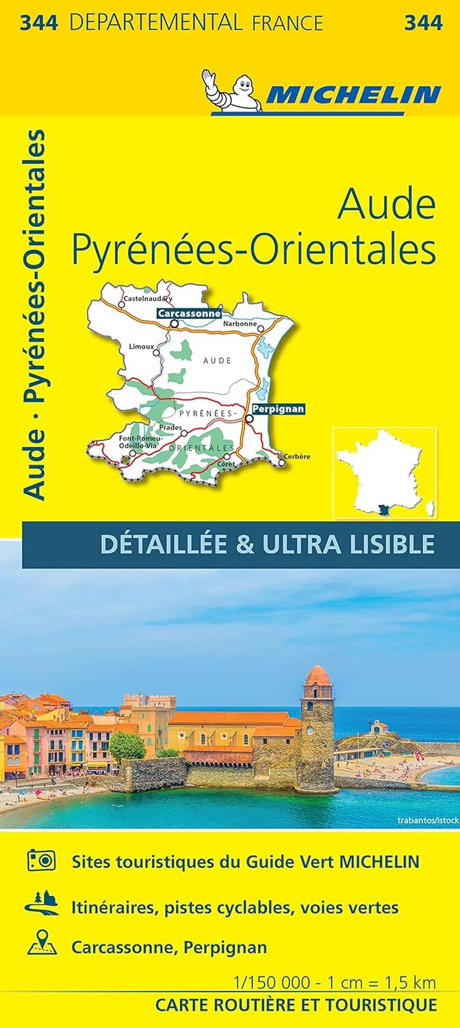 Carte départementale n° 344 - Aude & Pyrénées-Orientales | Michelin carte pliée Michelin 