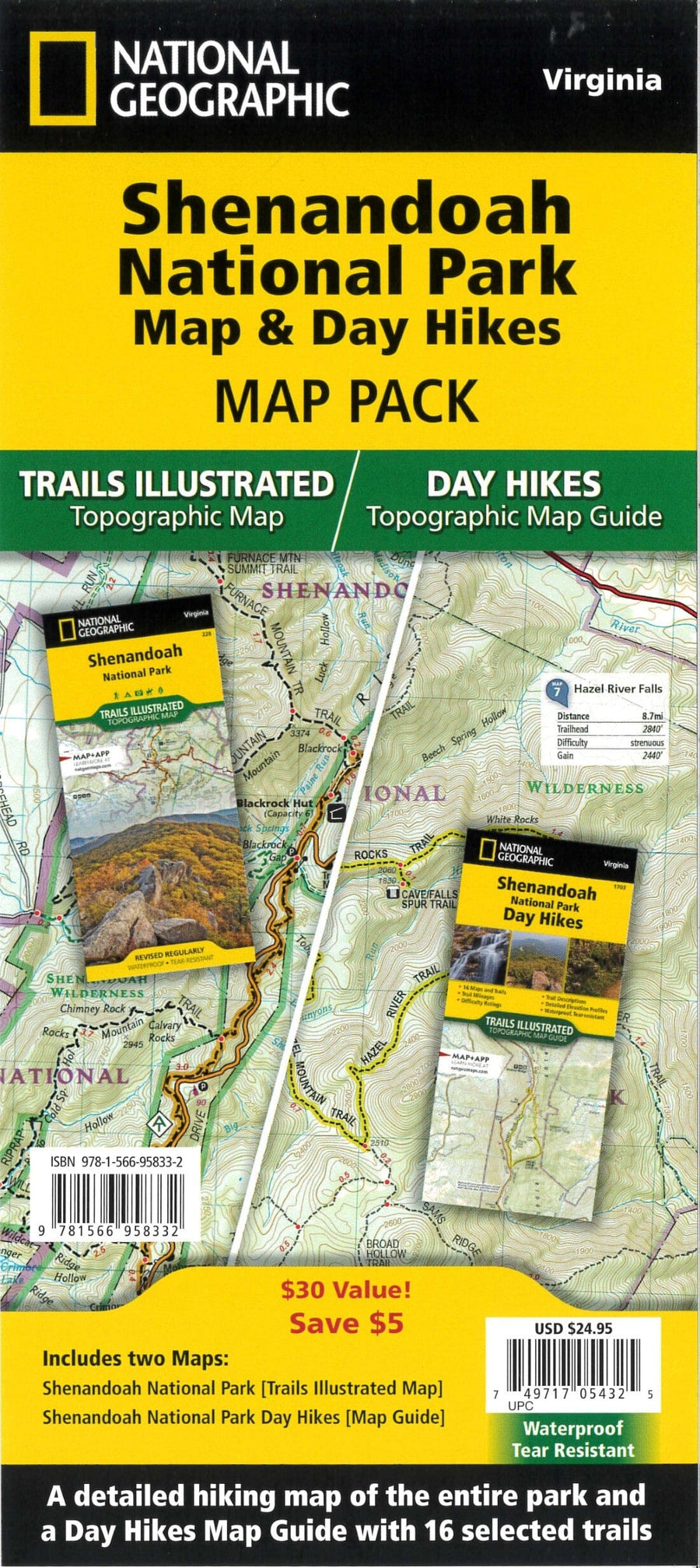 Carte des randonnées d'une journée - Parc national de Shenandoah [Pack de cartes] | National Geographic carte pliée National Geographic 