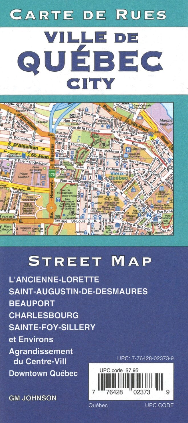 Carte des rues de la ville de Québec | GM Johnson carte pliée GM Johnson 