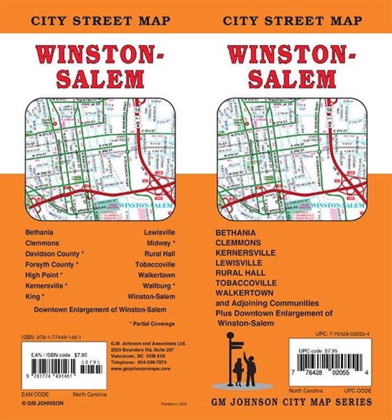 Carte des rues - Winston-Salem, Caroline du Nord | GM Johnson carte pliée GM Johnson 