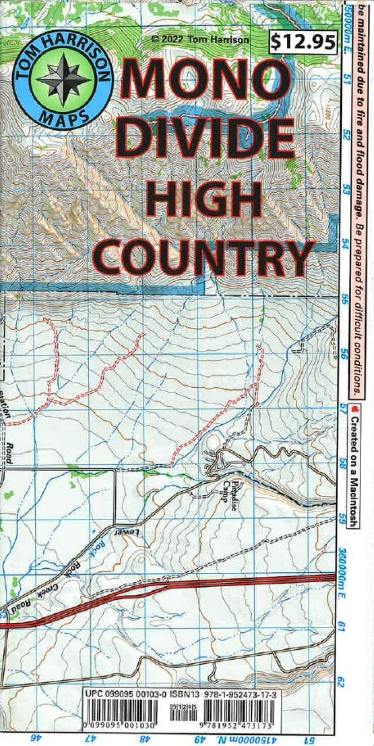 Carte des sentiers de Mono Divide High Country | Tom Harrison Maps carte pliée Tom Harrison Maps 