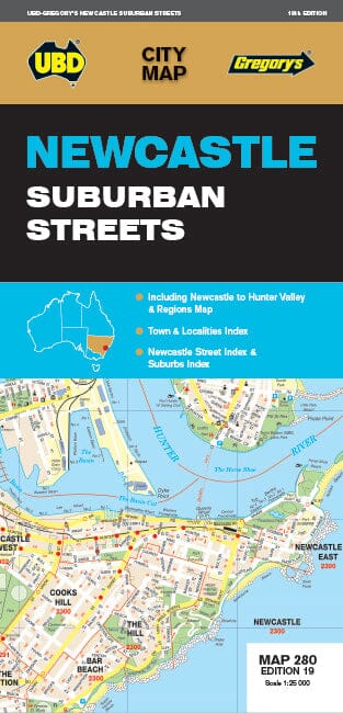 Carte détaillée - Newcastle Suburban Streets (Nouvelle Galles du Sud), n° 280 | UBD Gregory's carte pliée UBD Gregory's 