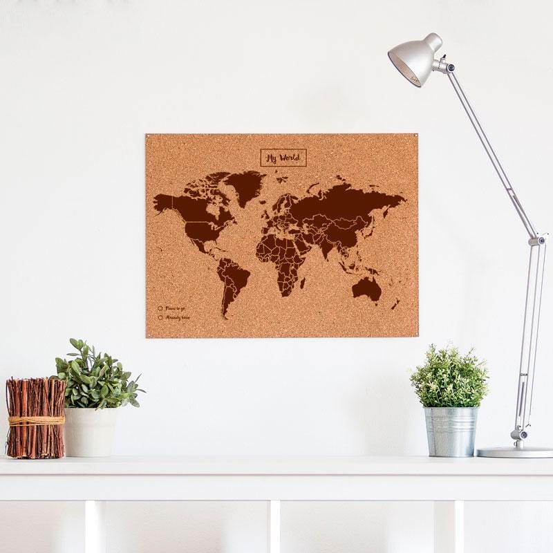 Carte du monde en liège - couleur naturelle, impression brun | Miss Wood carte murale grand tube Miss Wood Taille L (60 x 45 cm) 