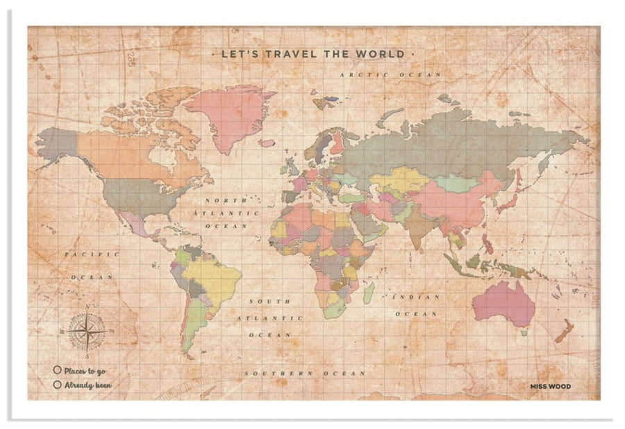 Carte du monde en liège - Oldschool (30 x 20 cm) | Miss Wood accessoire Miss Wood 