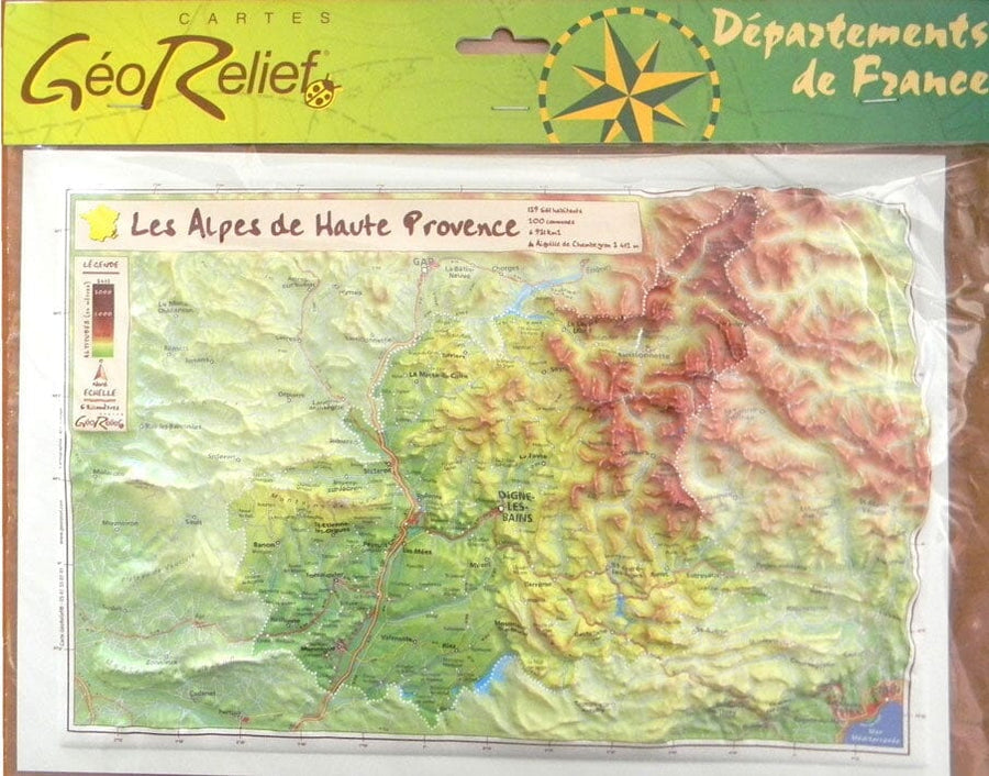 Carte en relief petit format - Alpes-de-Haute- Provence - 21,1 X 31,5 cm carte relief petit format Reliefs Editions 