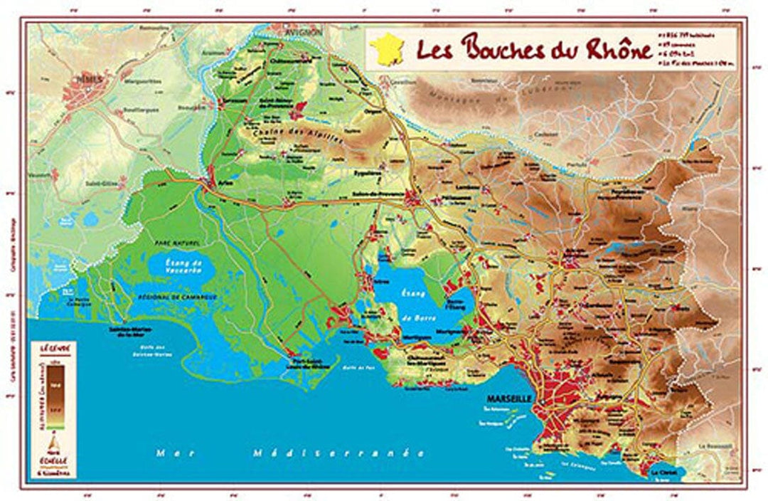 Carte en relief petit format - Bouches-du-Rhône - 21 X 31,5 cm carte relief petit format Reliefs Editions 