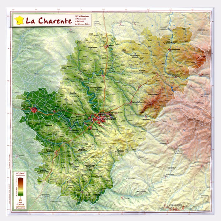 Carte en relief petit format - Charente - 31,6 X 31,6 cm , carte relief petit format Reliefs Editions 