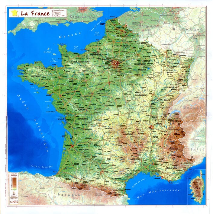 Carte en relief petit format - France - 42,6 X 42,4 cm carte relief petit format Reliefs Editions 