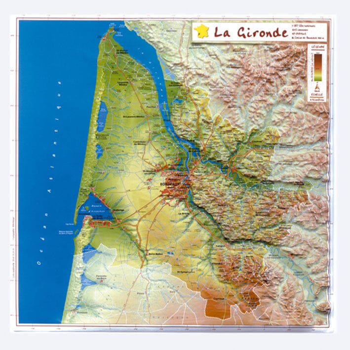Carte en relief petit format - Gironde - 31,6 X 31,8 cm carte relief petit format Reliefs Editions 