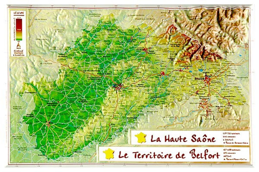 Carte en relief petit format - Haute Saône &Territoire de Belfort - 21,7 X 31,7 cm carte relief petit format Reliefs Editions 