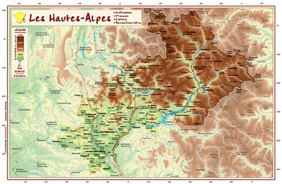 Carte en relief petit format - Hautes-Alpes - 21,8 X 31,5 cm carte relief petit format Reliefs Editions 