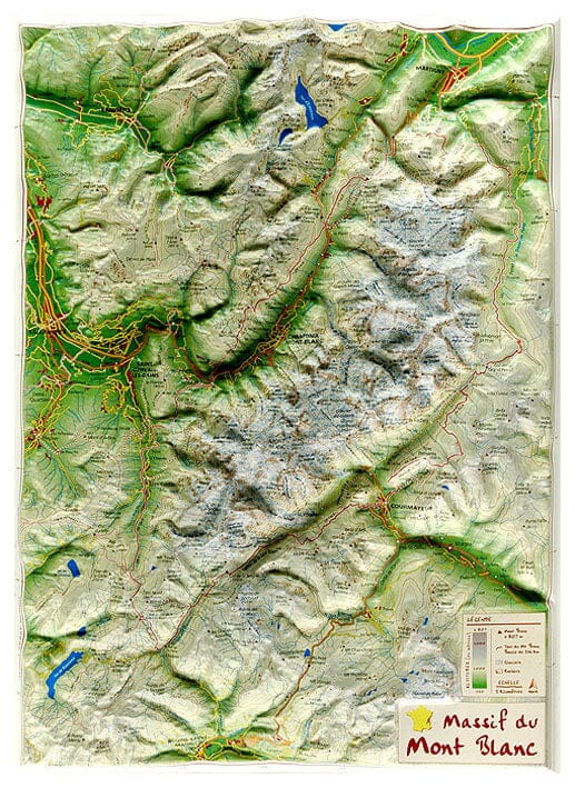 Carte en relief petit format - Le Massif du Mont Blanc - 42 X 31 cm carte relief petit format Reliefs Editions 