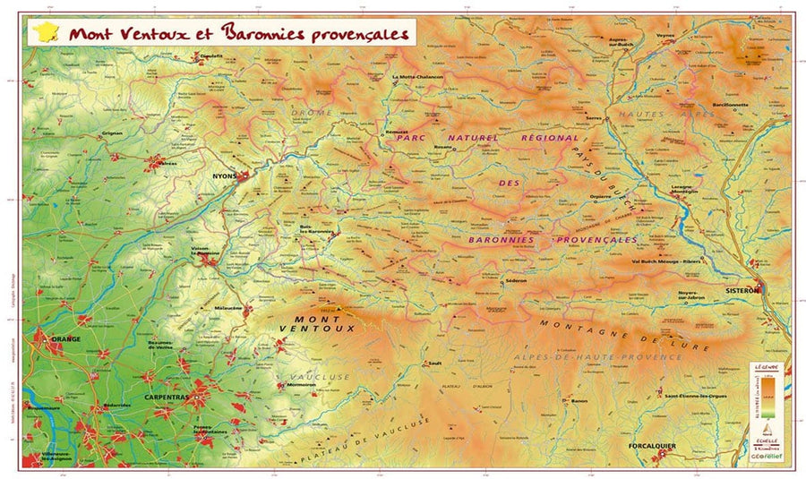 Carte en relief petit format - Le Mont Ventoux et les Baronnies - 31 X 42 cm carte relief petit format Reliefs Editions 