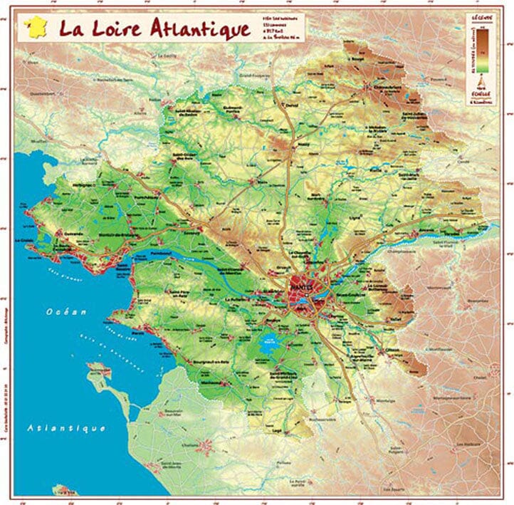 Carte en relief petit format - Loire-Atlantique - 31,5 X 31,4 cm carte relief petit format Reliefs Editions 