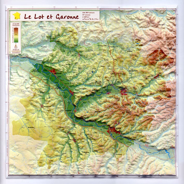 Carte en relief petit format - Lot-et-Garonne - 31 X 31 cm carte relief petit format Reliefs Editions 