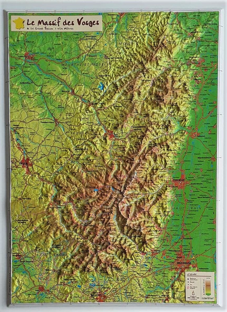 Carte en relief petit format - Massif des Vosges - 42 X 31 cm carte relief petit format Reliefs Editions 