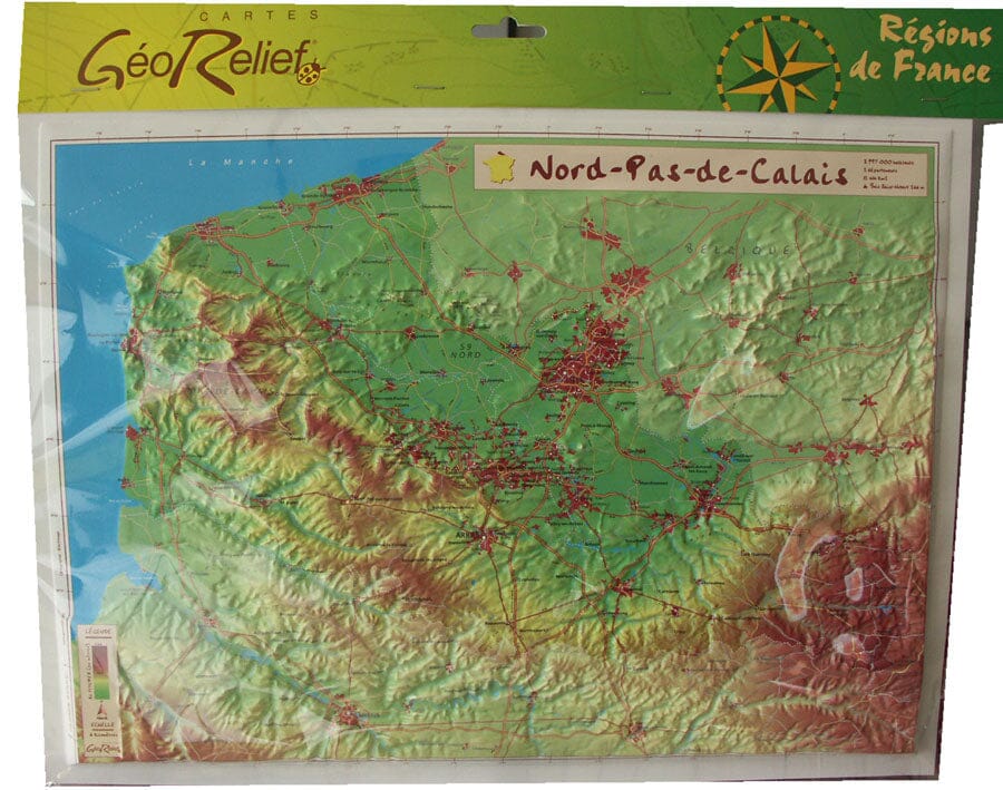 Carte en relief petit format - Nord-Pas-de-Calais - 31,4 X 42,7cm carte relief petit format Reliefs Editions 