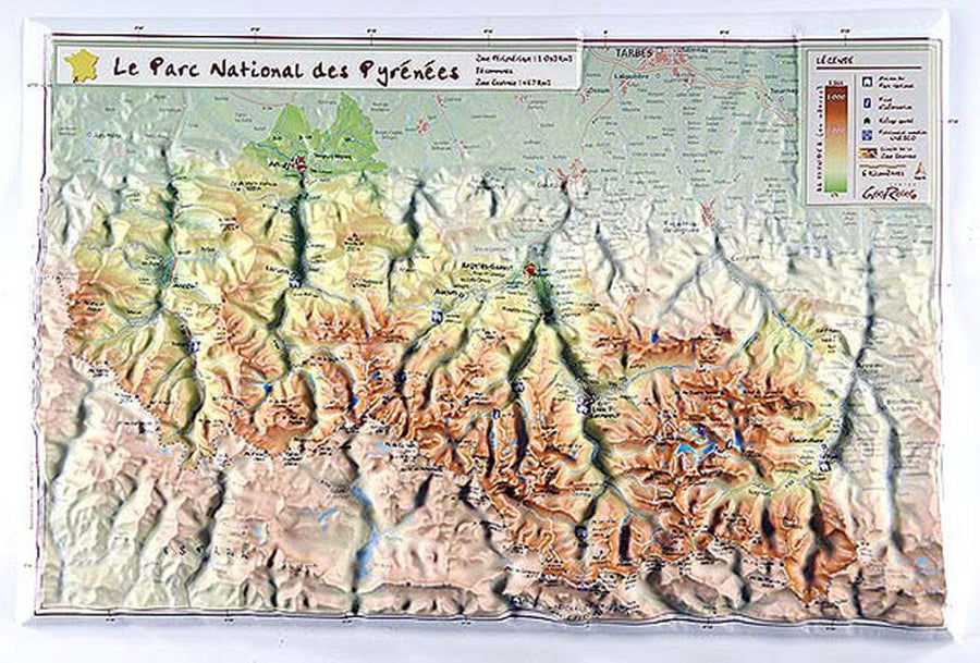 Carte en relief petit format - Parc national des Pyrénées - 21 X 31 cm carte relief petit format Reliefs Editions 