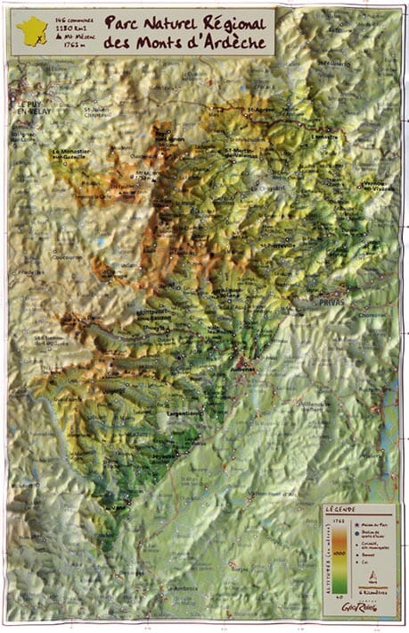 Carte en relief petit format - Parc naturel régional des Monts d'Ardèche - 21 cm X 31 cm carte relief petit format Reliefs Editions 