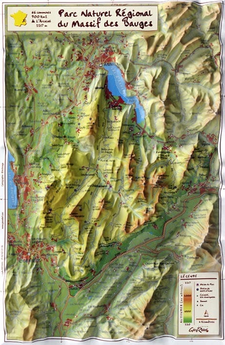 Carte en relief petit format - Parc naturel régional du Massif des Bauges - 21 cm X 31 cm carte relief petit format Reliefs Editions 