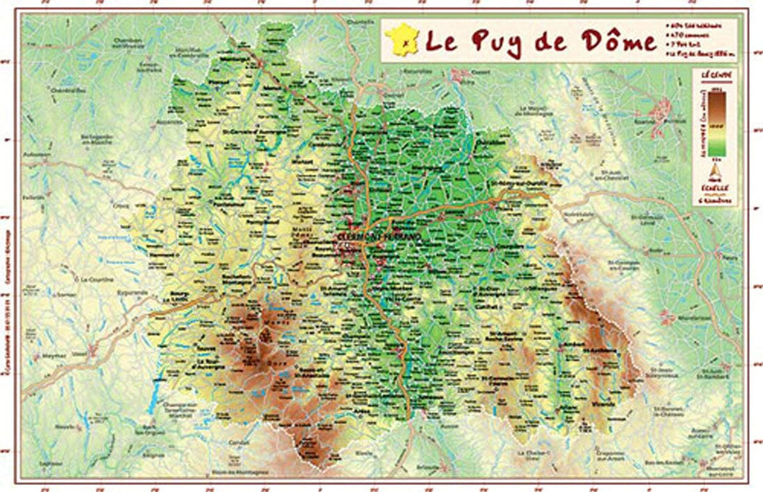 Carte en relief petit format - Puy-de-Dôme - 21,2 X 31,5 cm carte relief petit format Reliefs Editions 