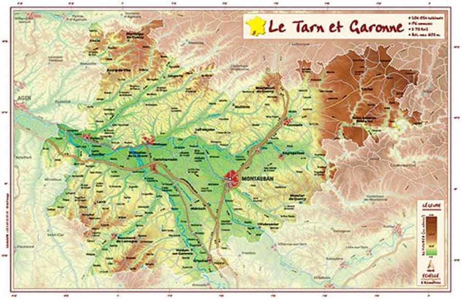 Carte en relief petit format - Tarn-et-Garonne - 21,9 X 31,7 cm carte relief petit format Reliefs Editions 