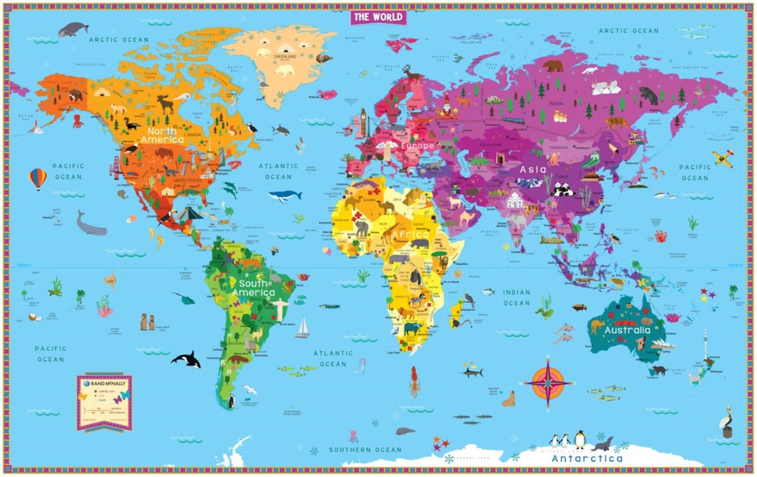 Carte murale du monde illustrée pour enfants, roulée (en anglais) | Rand McNally carte murale petit tube Rand McNally 