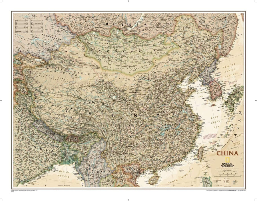 Carte murale (en anglais) - Chine, style antique - 76 x 59 cm | National Geographic carte murale roulée (en tube) National Geographic 
