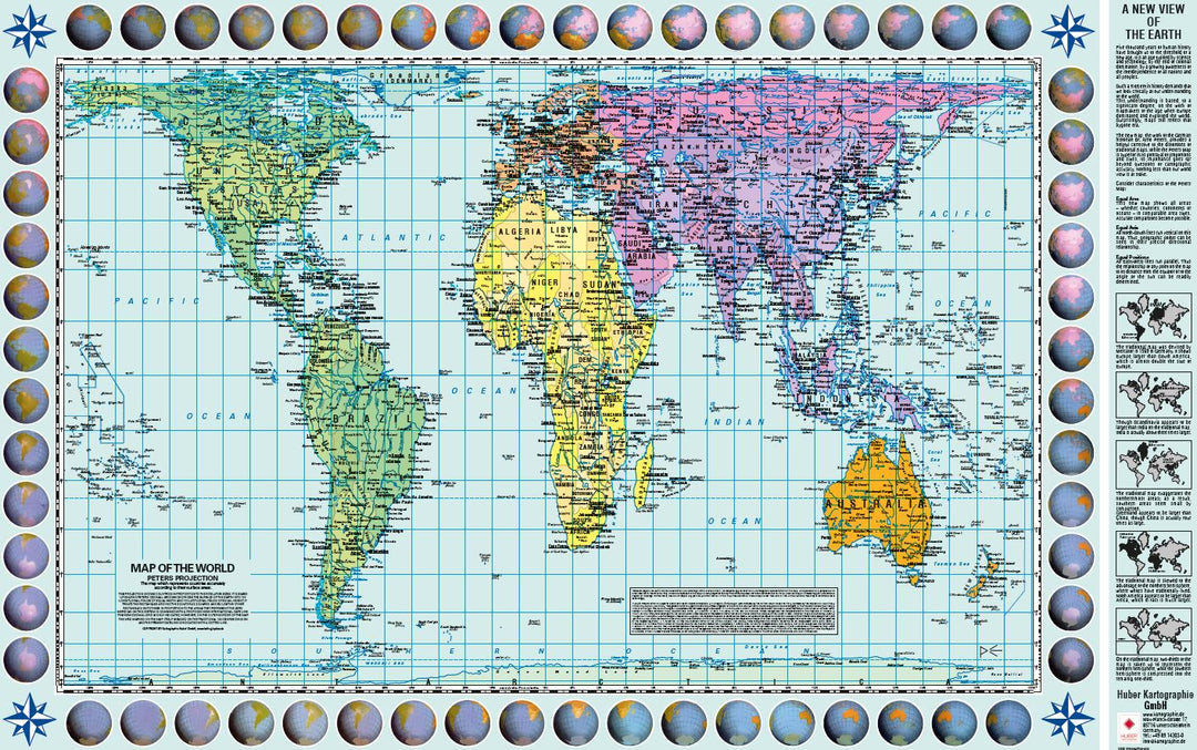 Carte murale (en anglais) - Le Monde politique, Projection de Gall-Peters (82 x 52 cm) | Huber carte murale petit tube Huber 