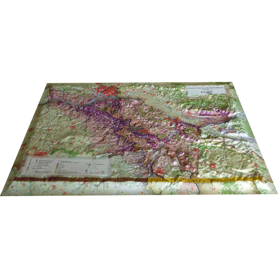 Carte murale en relief - Anjou Viticole et Historique - 61 cm x 41 cm | 3D Map carte relief 3D Map 