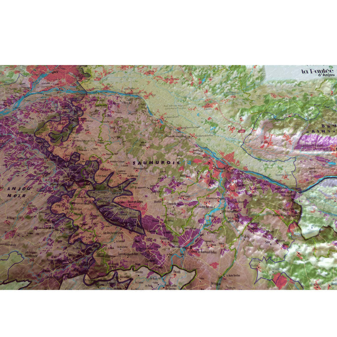 Carte murale en relief - Anjou Viticole et Historique - 61 cm x 41 cm | 3D Map carte relief 3D Map 