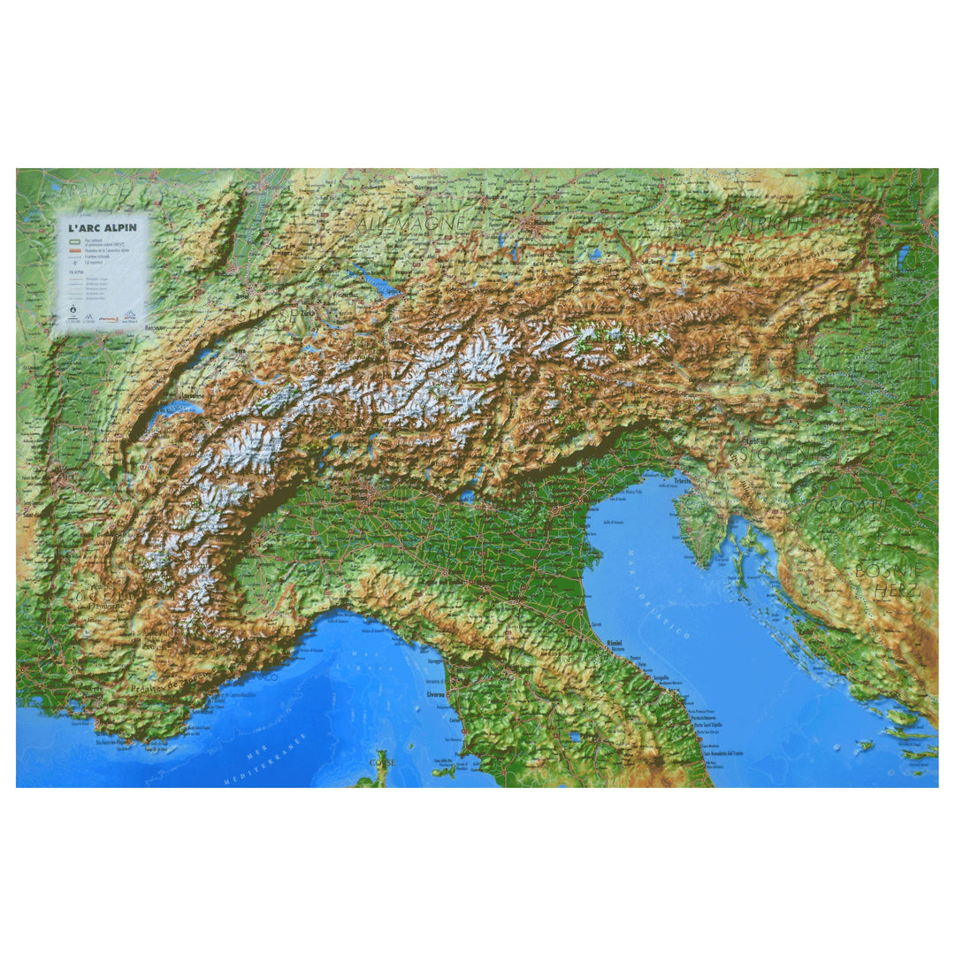 Carte murale en relief - Arc Alpin - 61 cm x 41 cm | 3D Map carte relief 3D Map 