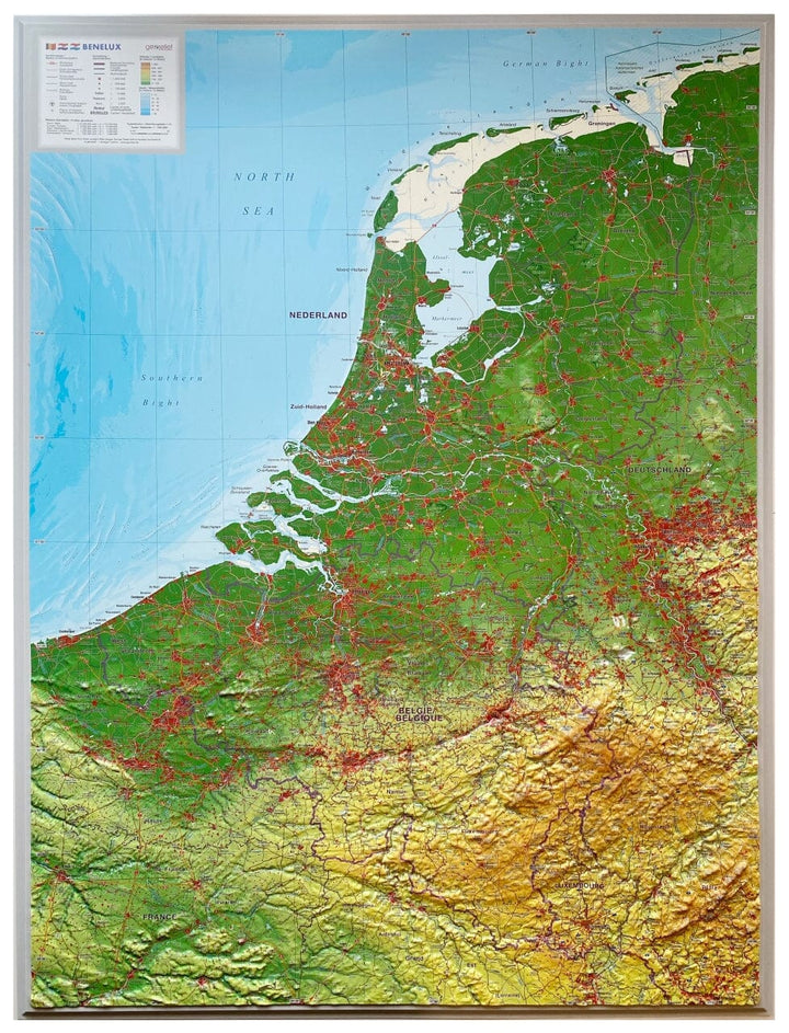 Carte murale en relief - Benelux (en anglais) - 77 x 57 cm | Georelief carte relief Georelief 